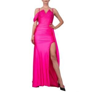 NEW COLORS DRESS one shoulder beaded bodice front slit gown in hot pink